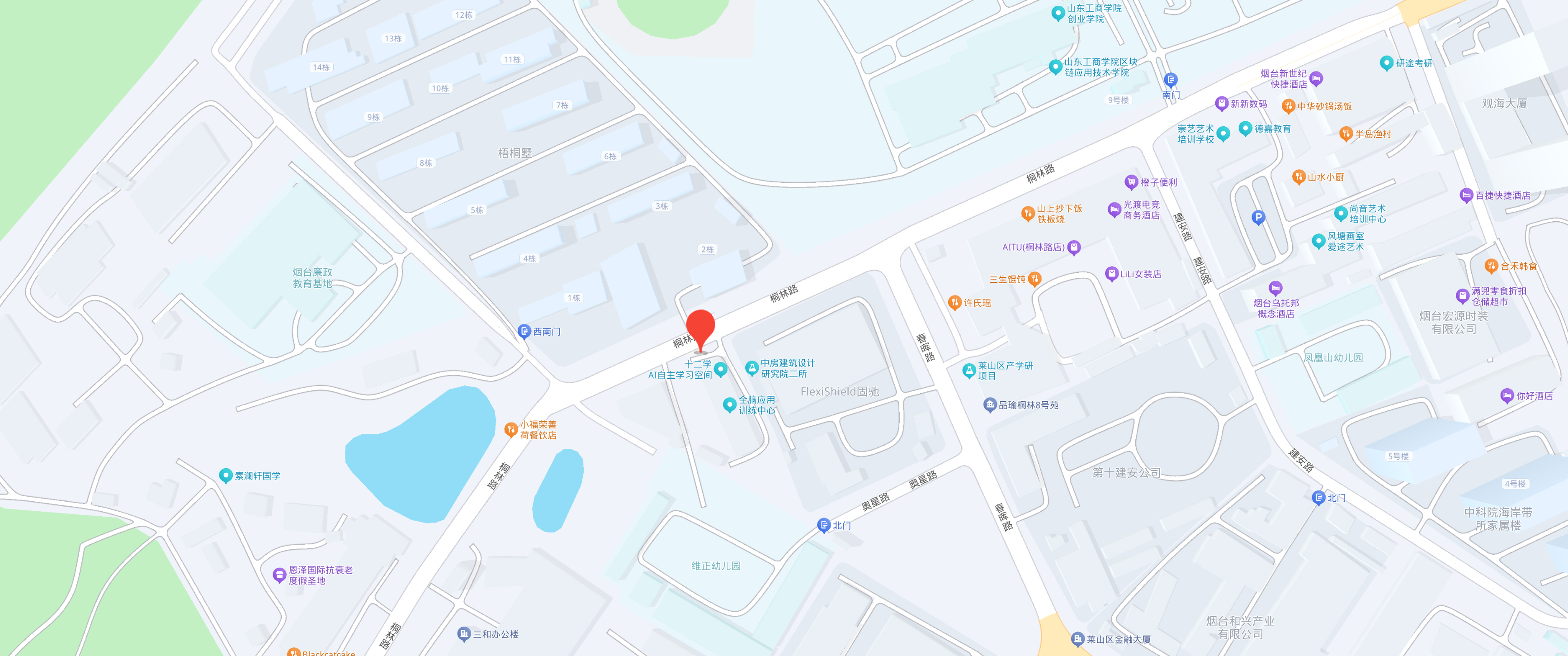 公司位置地图：山东省烟台市莱山区桐林路10号3楼 山东十二学教育科技有限公司